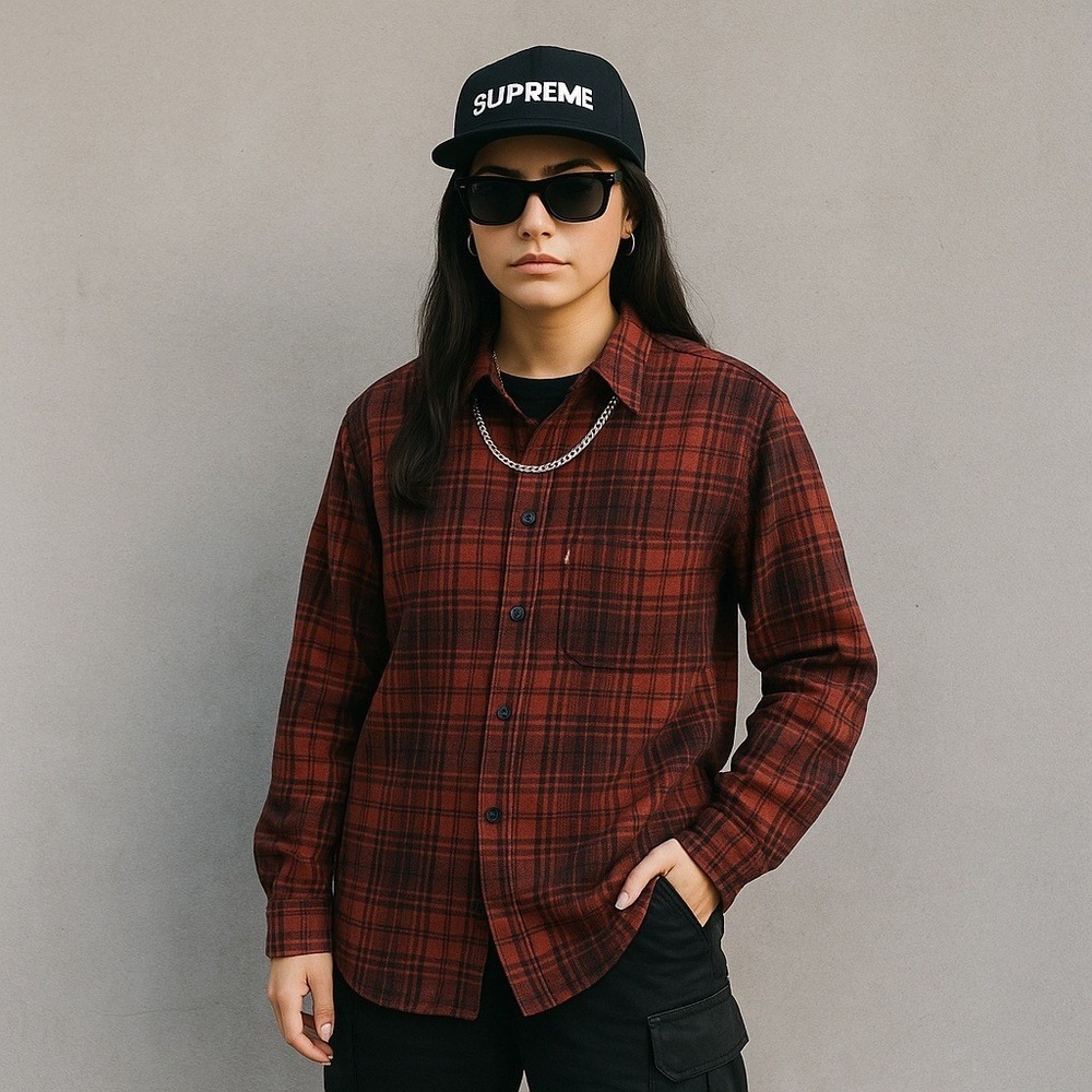 Levi's Women's Long Sleeve Button Down Plaid Shirt XL Fall Relaxed Lightweight